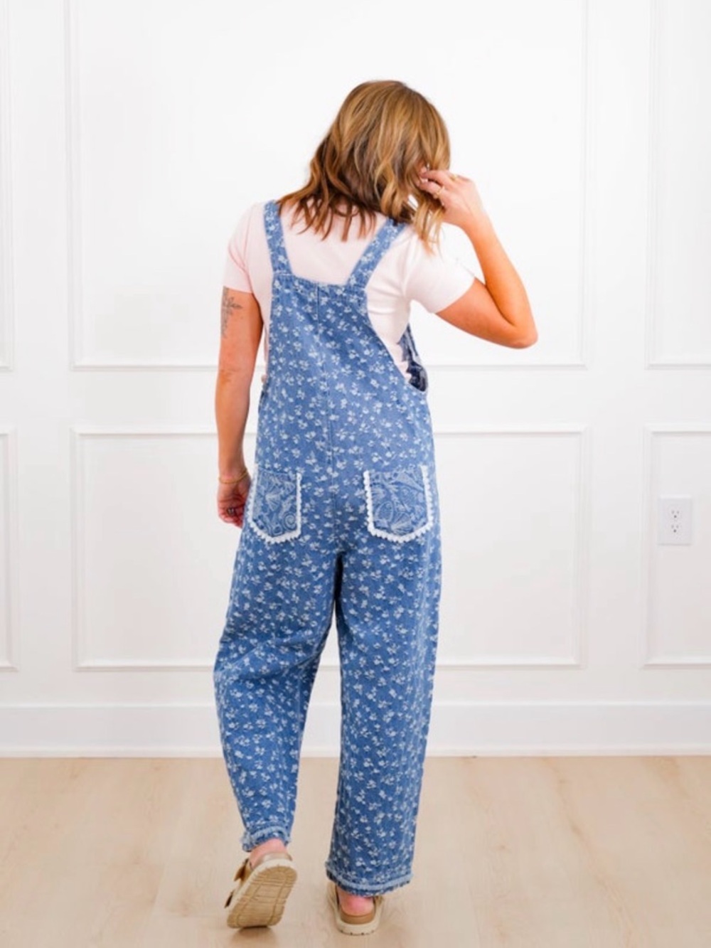 Blue Printed Women’s Denim Overalls - Picture 3 of 8